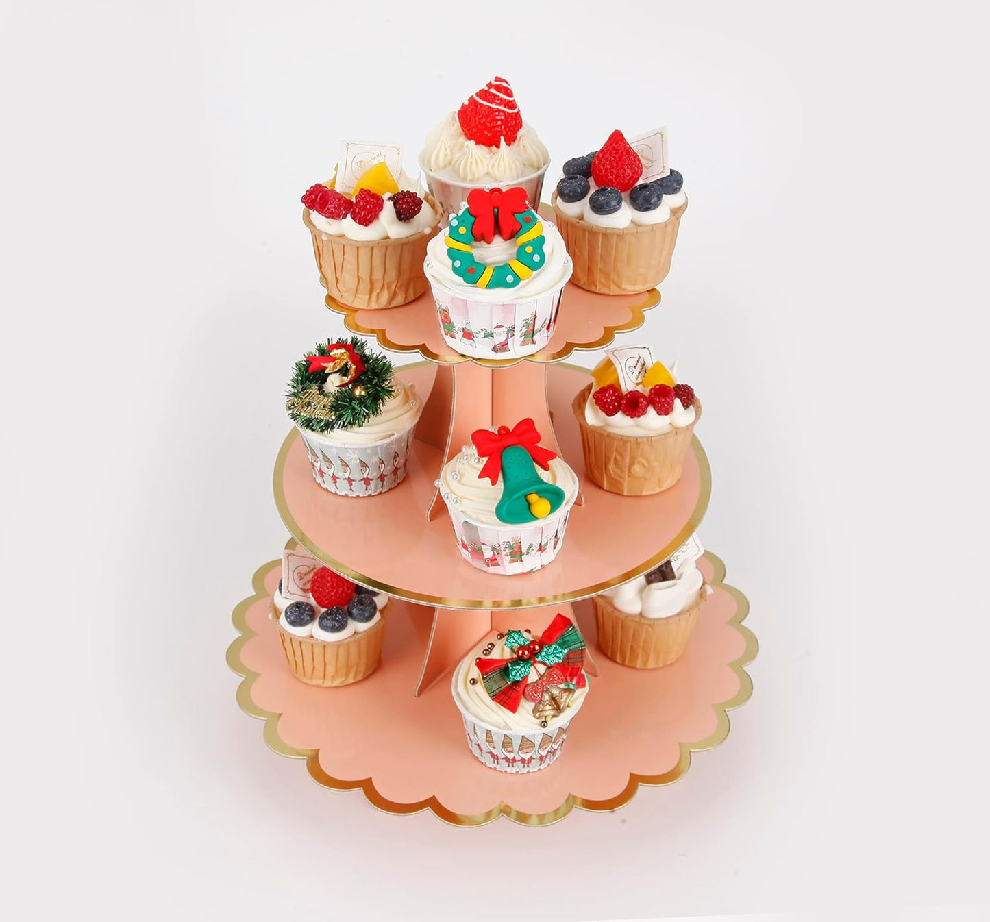 YLDW Cupcake Stand, 3-Tier Cupcake Stand Display, Cardboard Cup Cake Tower Stand, Disposable Dessert Stand for Birthday Tea Party Baby Shower Treat Decorations, Pink