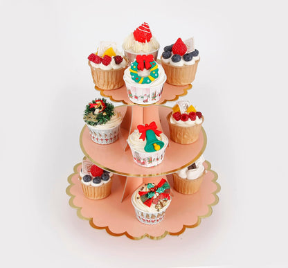 YLDW Cupcake Stand, 3-Tier Cupcake Stand Display, Cardboard Cup Cake Tower Stand, Disposable Dessert Stand for Birthday Tea Party Baby Shower Treat Decorations, Pink