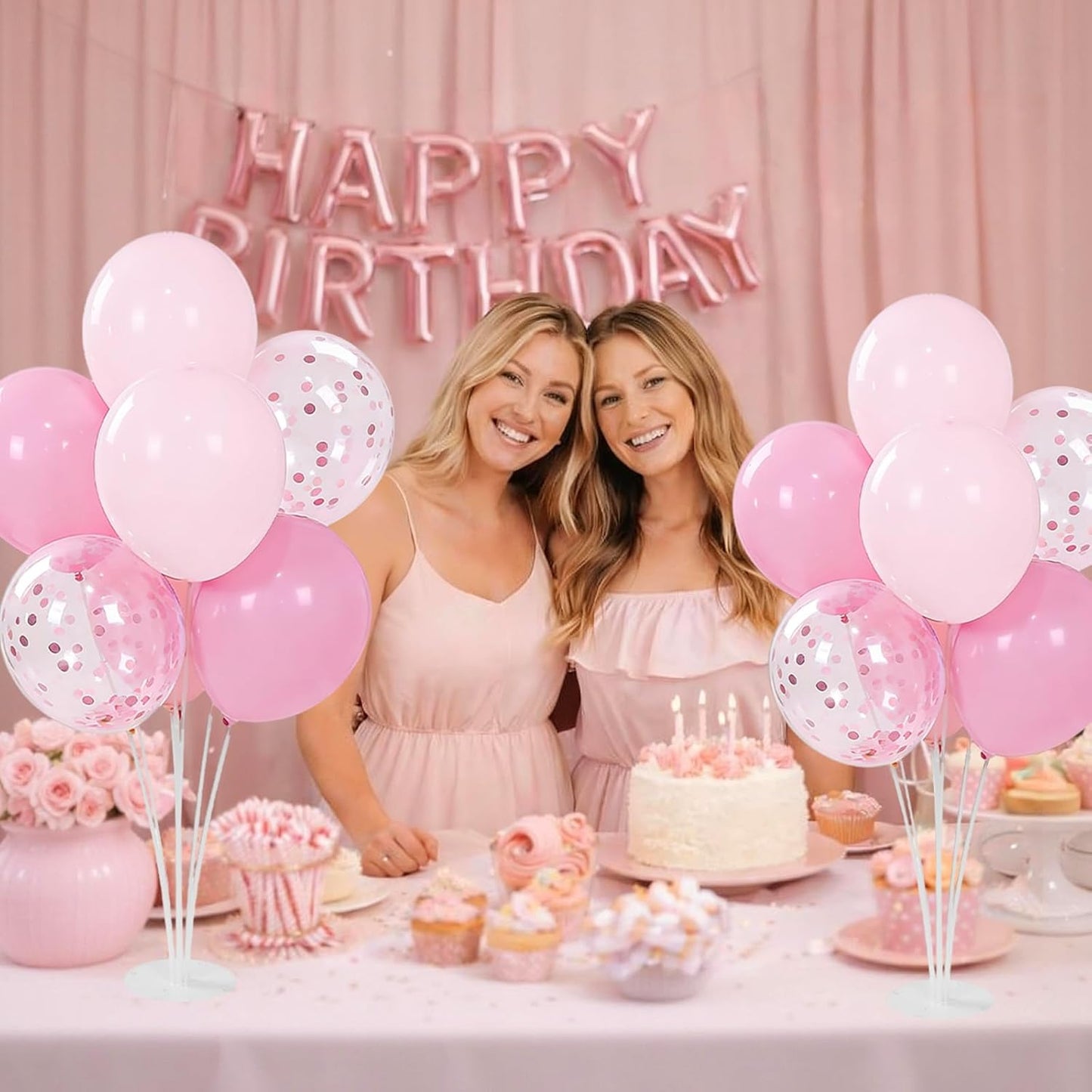 4 Sets Balloon Stand Kits, Balloon Sticks Holder with Base for Table Light Pink Party Decorations for girl Birthday Wedding Graduation Party Gender Reveal Baby Shower Graduation Decorations 2026