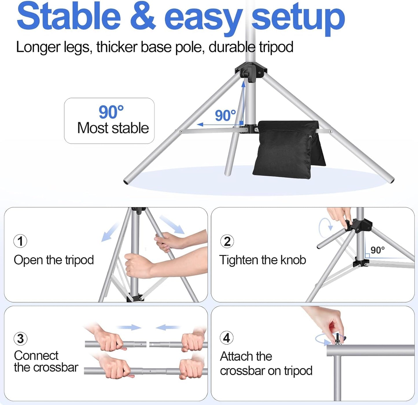 EMART Backdrop Stand 10x7ft(WxH) Photo Studio Adjustable Background Stand Support kit with 2 Crossbars, 8 Clamps, 2 Sandbags and Carry Bag for Parties, Events Decoration, Wedding, Photography -White
