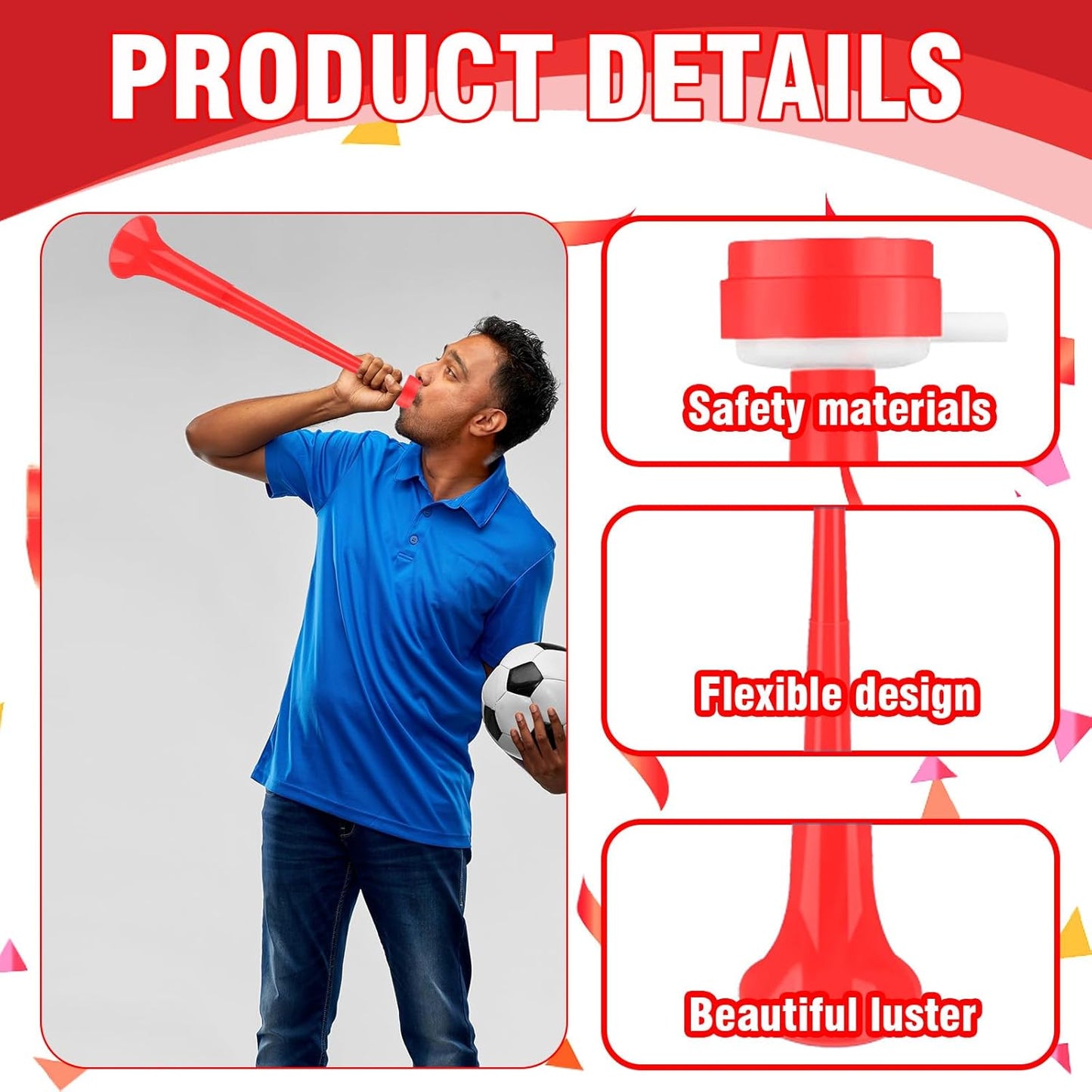 Denylo pro Collapsible Stadium Horn 24 Inch Vuvuzela Plastic Trumpet Horn Blue Blow Horn Loud Sound Soccer Horn Noisemakers for Sporting Events Graduation Party Supplies