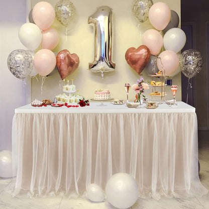 72inch Champagne Gold Tulle Table Skirts for Rectangle Round Tables, Gold Grim Ruffle Tulle Tutu Cloth Table Skirt 6ft for Wedding Birthday Party Cake Dessert Decor(No Top Cover)