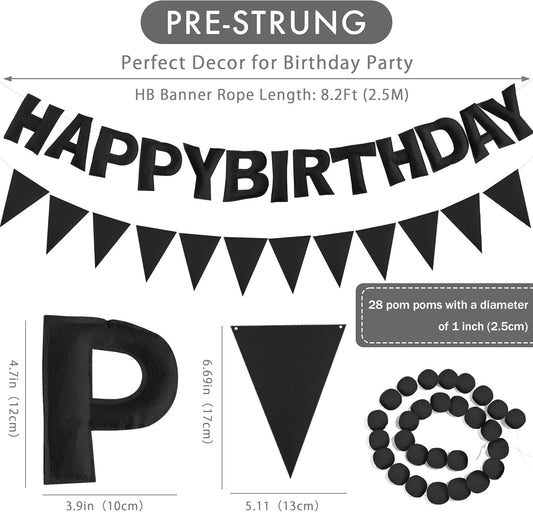 CANREVEL Pre-Strung 3D Rainbow Happy Birthday Banner, 3 PCS Happy Birthday Felt Sign, Pom Pom Garland, Triangle Fabric Bunting, Colorful Reusable Birthday Decorations for Women Men Girls Boys, Multi