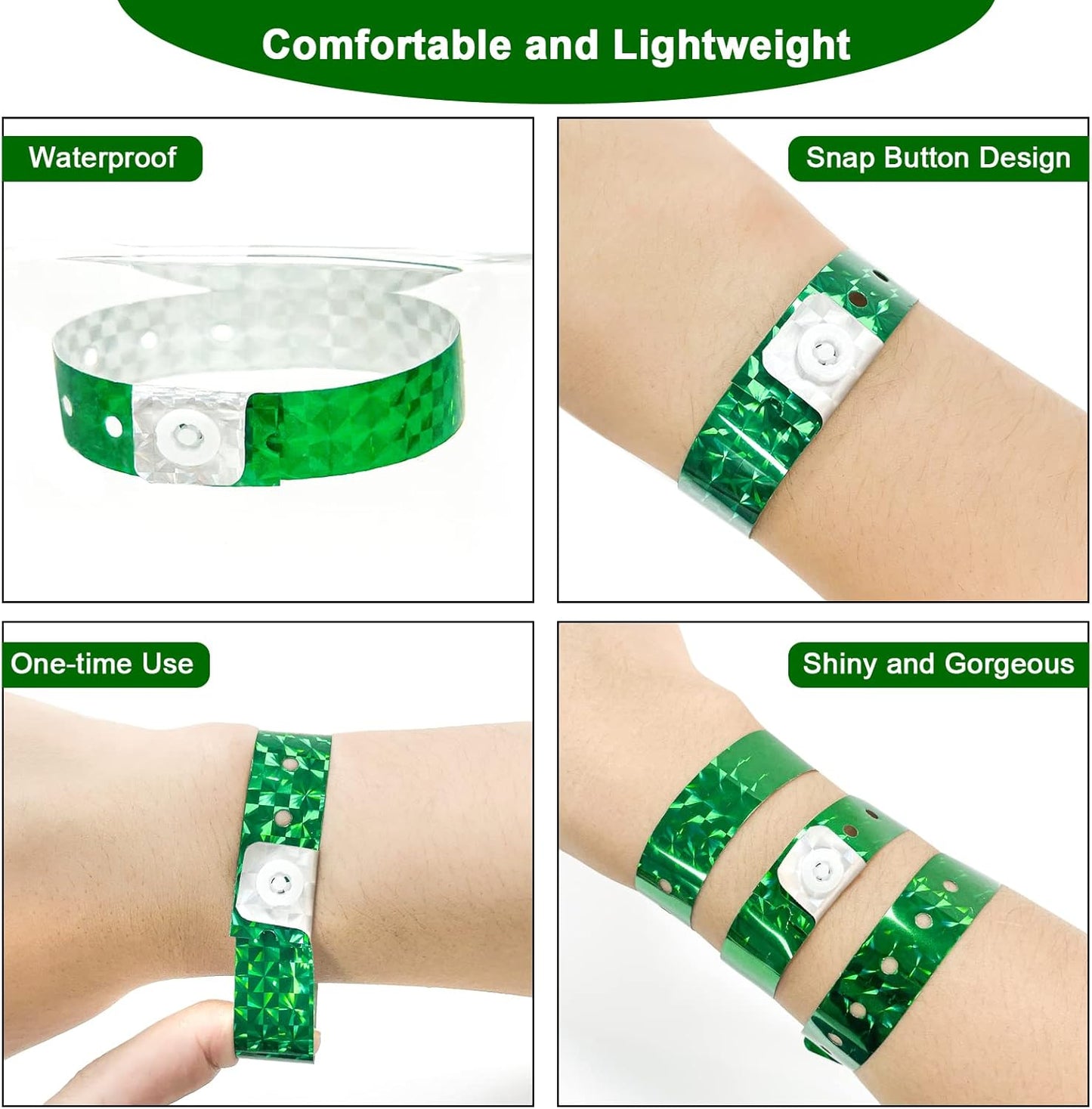 OUCHAN Holographic Plastic Wristbands Gold - 100 Pack Wristbands For Events Parties