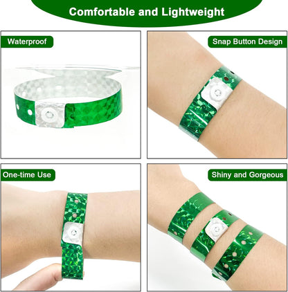 OUCHAN Holographic Plastic Wristbands Gold - 100 Pack Wristbands For Events Parties
