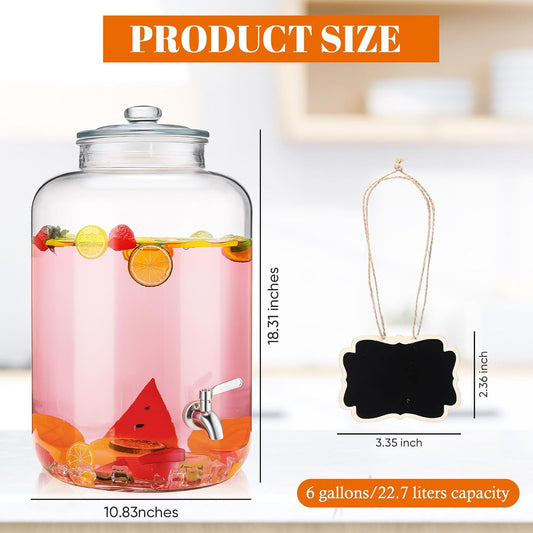 Baderke 5 Gallon Glass Drink Dispenser for Parties Beverage Dispensers Glass Water Dispenser with18/8 Stainless Steel Leakproof Spigot Hanging Chalkboard Signs Pen for Party Wedding (Fashion Style)