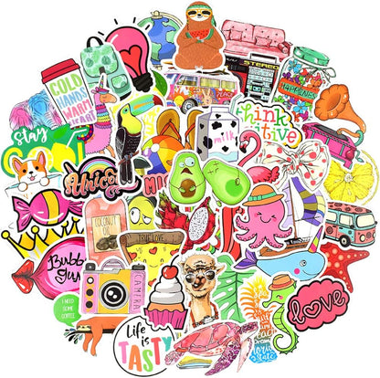 QTL Neon Stickers for Teens & Students Prizes, Waterproof Vinyl Party Favor Stickers, School Rewards, Water Bottle and Laptop, 50PCS - Colors A