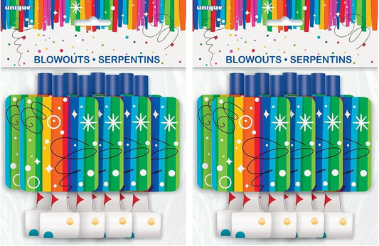 Unique Vibrant Rainbow Ribbons Birthday Blowouts (8 Count) - 5.25" Multicolor Paper Party Horns