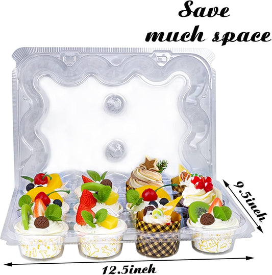 12 Counts x 15 Sets Cupcake Containers 12 Count Cupcake Boxes Plastic Cupcakes Carrier Holders for Clear Plastic Disposable Cupcakes Containers with Detachable Tall Lid