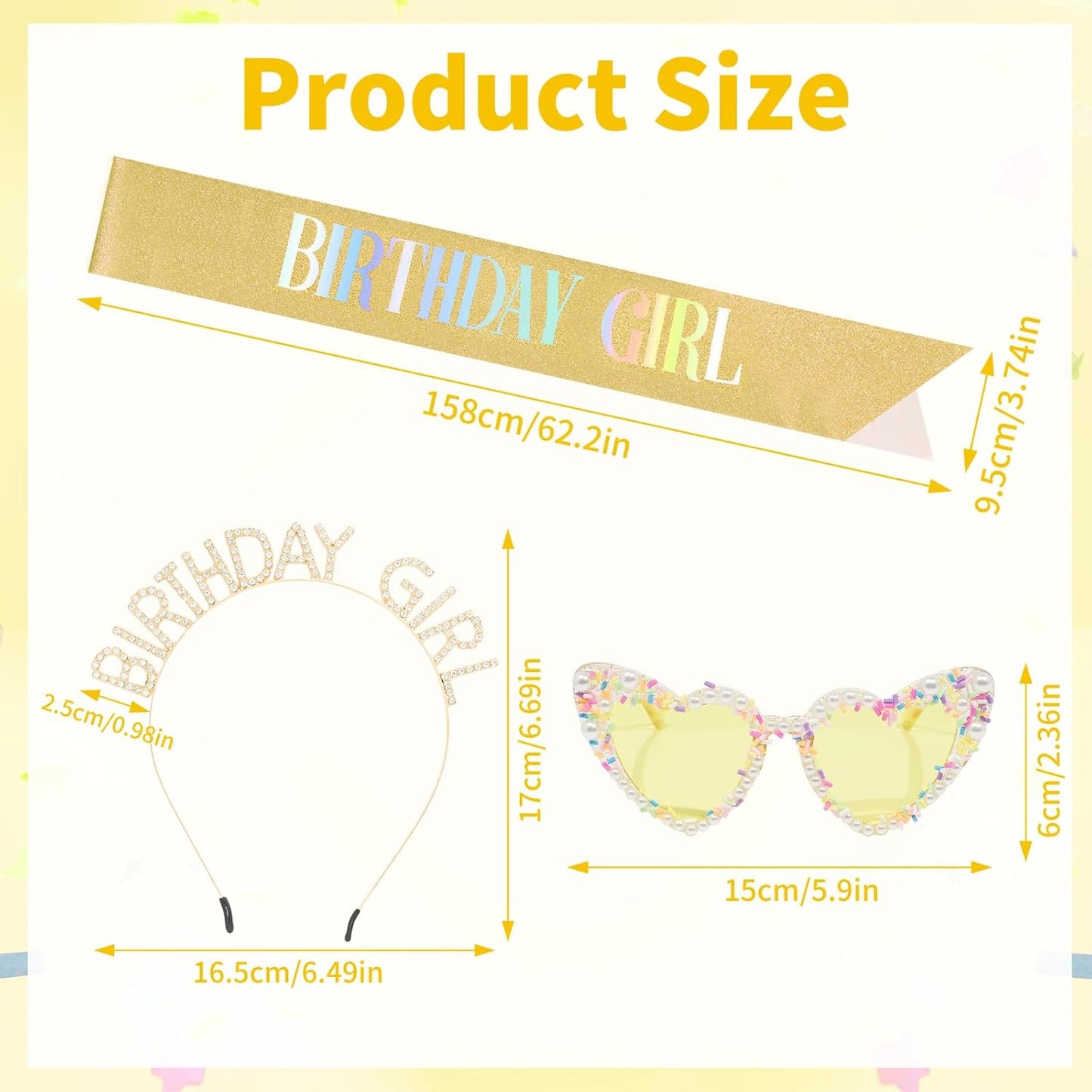 3Pcs Birthday Girl Sash Headband Set-Birthday Sash Tiara and Crown Sunglasses for Girls Women