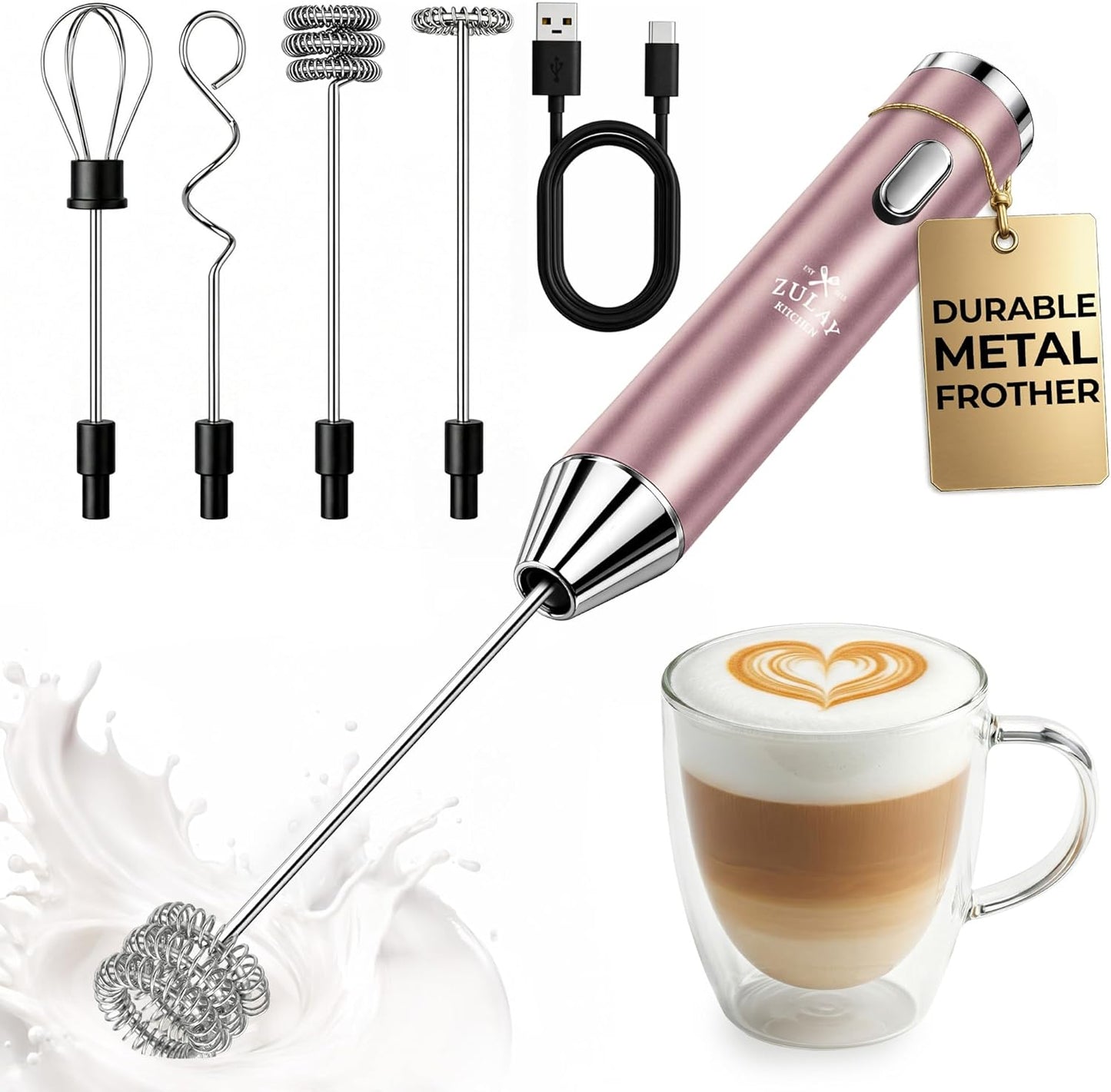 Zulay Kitchen Powerful Milk Frother Wand With Duracell Batteries - Ultra Fast Handheld Drink Mixer - Electric Whisk Foam Maker for Coffee, Lattes, Cappuccino & Matcha - Z1 Motor - Black - Colors B