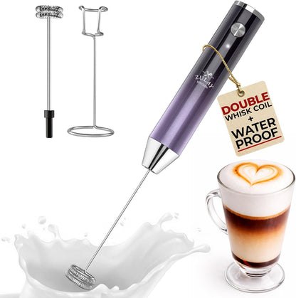 Zulay Kitchen Powerful Milk Frother Wand With Duracell Batteries - Ultra Fast Handheld Drink Mixer - Electric Whisk Foam Maker for Coffee, Lattes, Cappuccino & Matcha - Z1 Motor - Black - Colors A
