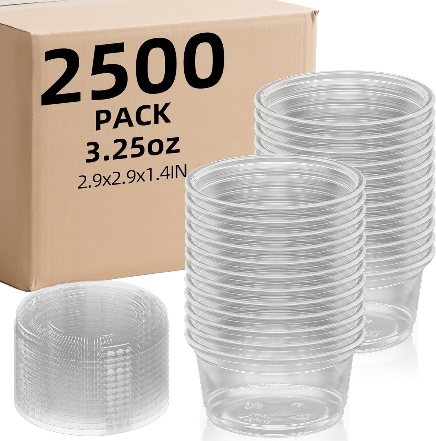 2oz Crystal Jello Shot Cups with Lids 100 Set, Leakproof & Freezer Safe Small Meal Prep Plastic Portion Cups for Salad Dessert Condiment Sauce Souffle, Food Storage Cups for Lunch Party Trips