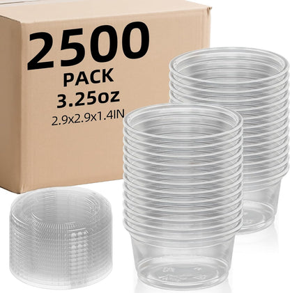 2oz Crystal Jello Shot Cups with Lids 100 Set, Leakproof & Freezer Safe Small Meal Prep Plastic Portion Cups for Salad Dessert Condiment Sauce Souffle, Food Storage Cups for Lunch Party Trips