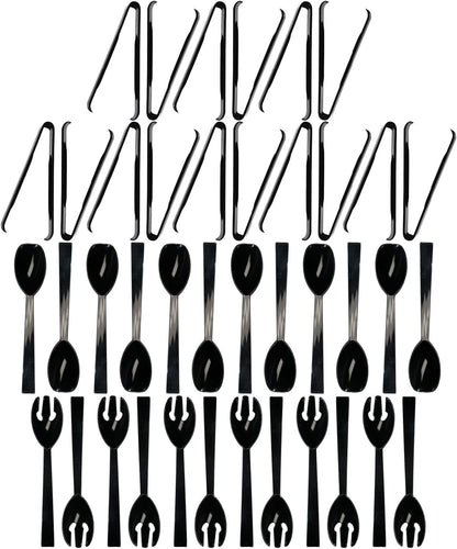 Party Essentials Plastic Party Buffet Serving Utensils Kit, Spoons/Forks/Tongs, 20-Piece, Clear