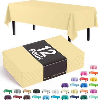12-Pack Premium Plastic Tablecloth 54in. x 108in. Rectangle Table Cover - Dark Blue - Colors B