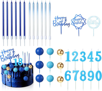 Yerliker 34 Pcs Happy Birthday Cake Toppers Decorations Birthday Candles DIY Cake Decor for Men Women Wedding Anniversary(Gold)