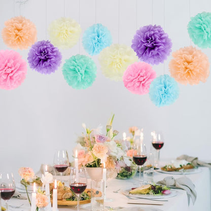 BestoFun 16 PCS Sage Green Party Decorations Tissue Paper Flowers Christmas Party Decors Hanging Pom Poms Decorations for Xmas New Year Winter Holiday Decorations