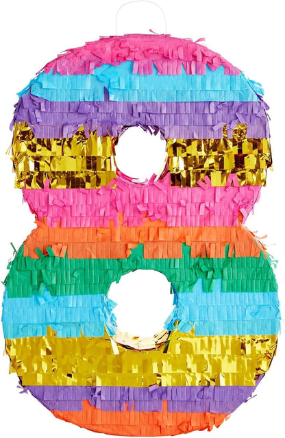 BLUE PANDA Rainbow Number 6 Pinata - Sturdy Corrugated Build & Easy Hang for Fiesta Party - Candy Filled 6th Birthday Party Surprise - Vibrant Tie-Dye Items for Kids - Small (16.5x11x3 In), Blue/White