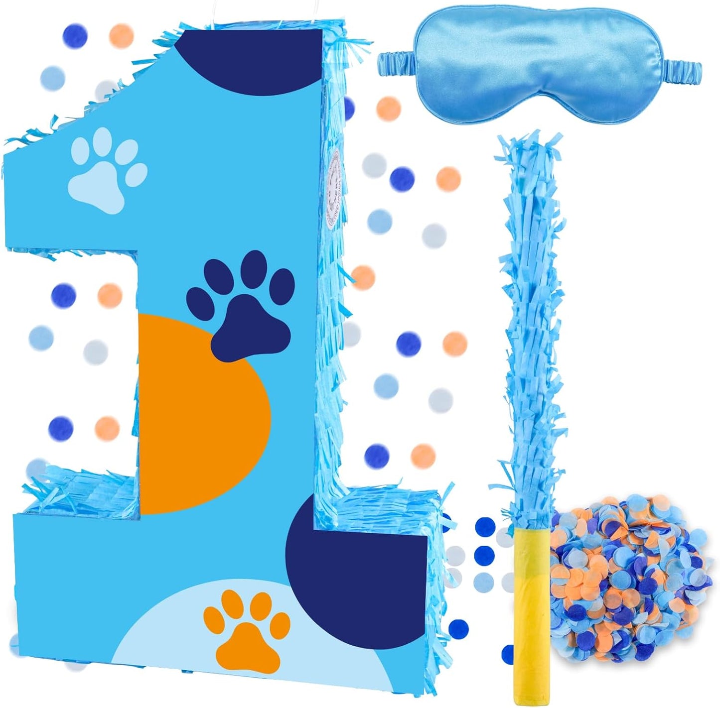 16 Inch Number 2 Dog Paw Pinata with 16 Inch Piñata Stick Blindfold Confetti for Boy Girl Kids 2nd Birthday Party Decorations (2nd)