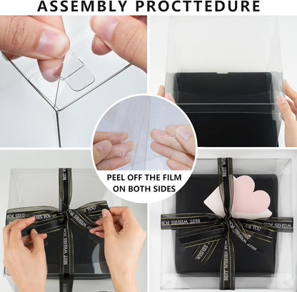 10x10x12 Inch Clear Cake Box 8Pcs - Tall Transport Container, Carrier, Treat Box, Gift Box, Display Case - Black