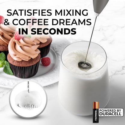 Zulay Kitchen Powerful Milk Frother AA Batteries Included – Ultra Fast Handheld Drink Mixer with Stainless Steel Whisk Stirrer for Coffee, Protein, Matcha & More, Frother Wand Electric Frothmate Black - Colors E