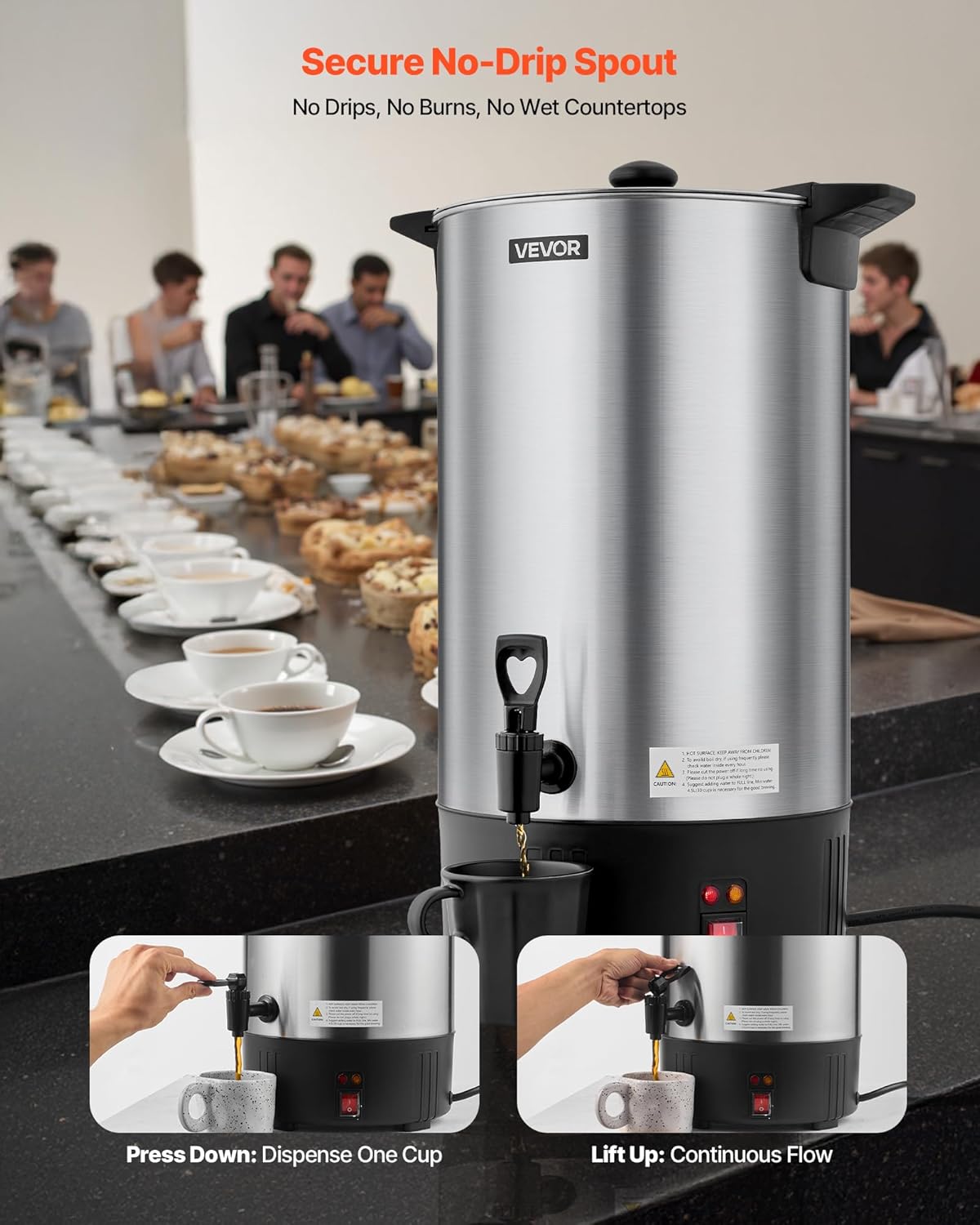 VEVOR Commercial Coffee Urn, 60 Cup 9 L Hot Beverage Dispenser with Dripless Faucet, Quick-Brewing Stainless Steel Large Commercial Coffee Maker, for Catering, Business, Party, Church & Restaurant