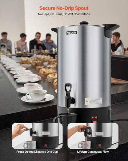 VEVOR Commercial Coffee Urn, 60 Cup 9 L Hot Beverage Dispenser with Dripless Faucet, Quick-Brewing Stainless Steel Large Commercial Coffee Maker, for Catering, Business, Party, Church & Restaurant