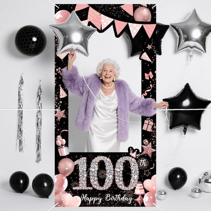 Pink 80th Birthday Neon Photography Banner Backdrop Glow Party Disco Dance Neon Theme Birthday Banner Photo Frame Props Props Selfie Background Face Cutout Photo Props Decoration