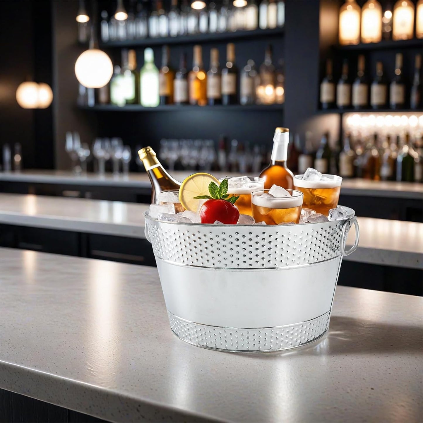 Metal Ice Bucket Galvanized Beverage Tub, Drink Buckets Large Cooler for Wine Beer Champagne Cocktails for Catering, Bars, Parties, Outdoor Events (Black-1PC)