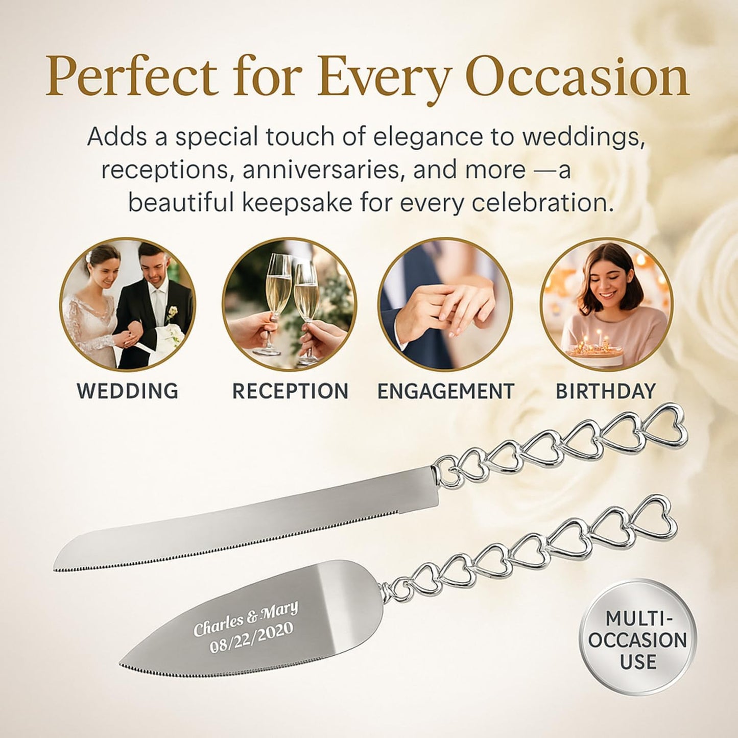 GIFTS INFINITY Personalized Wedding Cake Knife and Server Set with Engraving – Cake Cutting Utensil Set, Keepsake Gift for Wedding, Anniversary, Reception, Birthday & Other Occasions (CH-101WB)