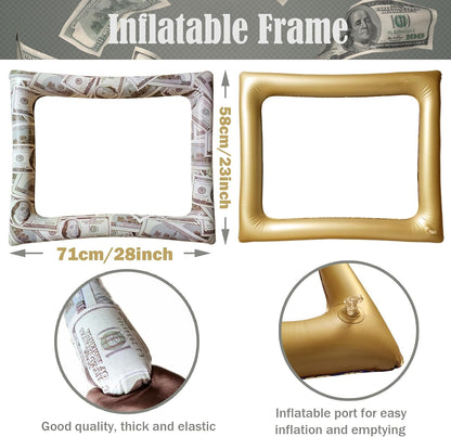 Bill Dollar Inflatable Photo Booth Selfie Frame Props Giant Money Themed Party Blow Up Picture Frame for Birthdays Casino Weddings Bachelorette Retirement Graduations Party Decorations