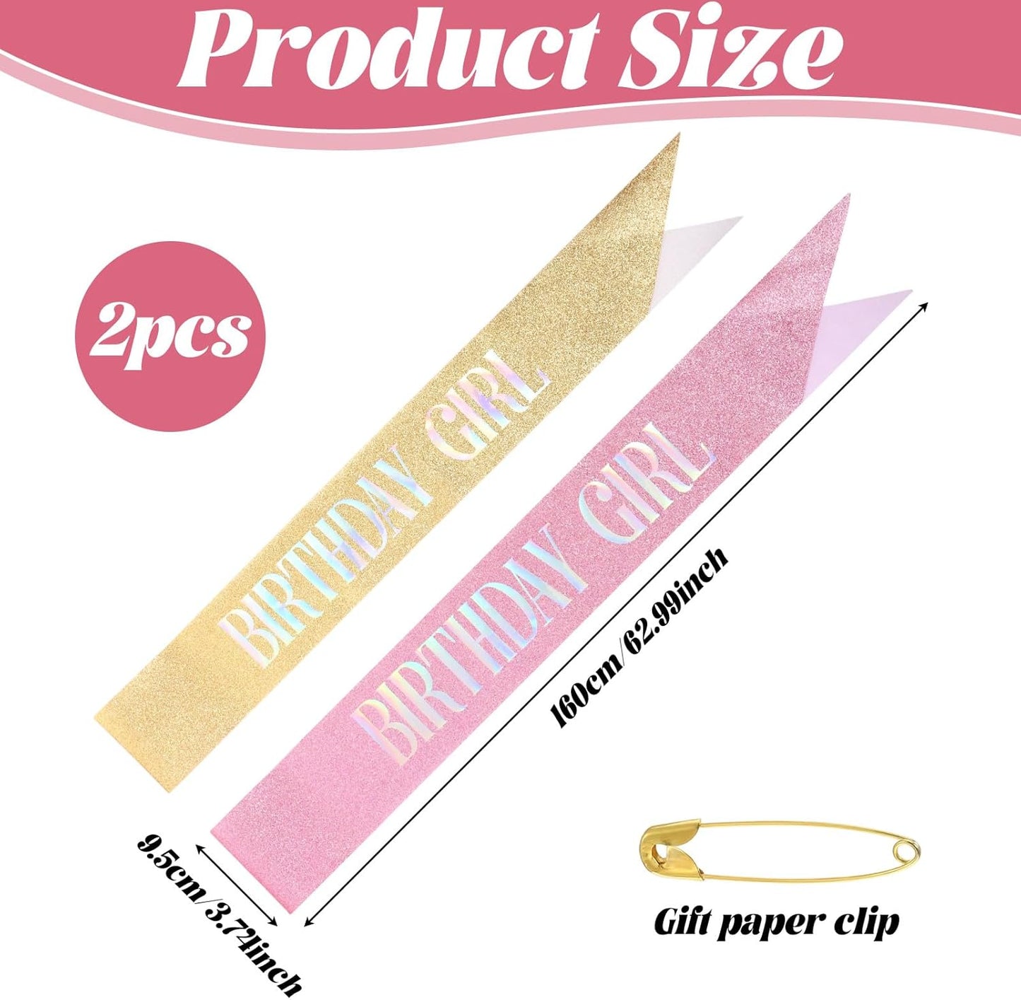 cobee 2Pcs Birthday Girl Sash, Glitter Birthday Sash, Soft Satin Birthdays Sashs for Girls Happy Birth Days Sashs for Women, Happy Birth Days Decorations for Party Favors Supplies