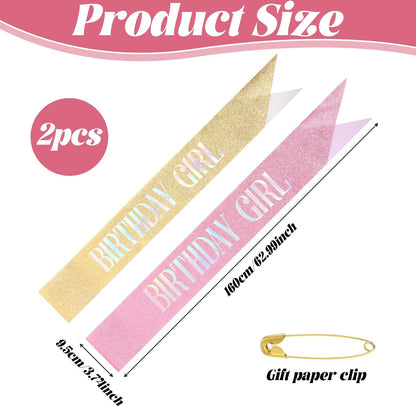 cobee 2Pcs Birthday Girl Sash, Glitter Birthday Sash, Soft Satin Birthdays Sashs for Girls Happy Birth Days Sashs for Women, Happy Birth Days Decorations for Party Favors Supplies