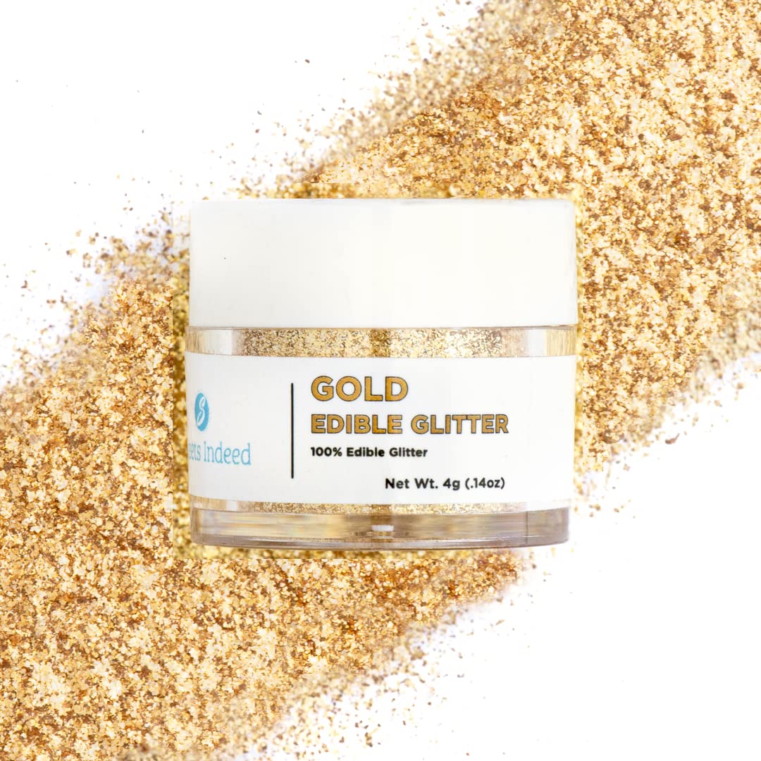 Sweets Indeed Edible Glitter, Perfect for Drinks, Cocktails, Beverages & Cake Decorating, Dessert Cake Topper, 4 grams (Gold 4g)