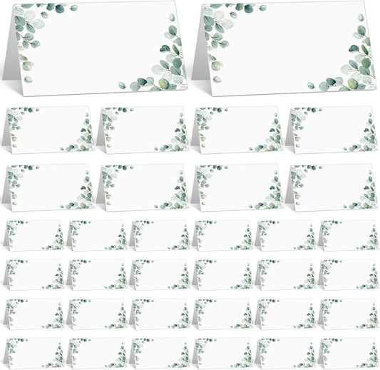 Fumete 200 Pack Wedding Name Cards for Table Setting Watercolor paper Greenery Seating Place reception Sign Tent Blank Table Printable Tent Folding Name Card for Party Bridal Dinner, 3. 5 x 4 Inch