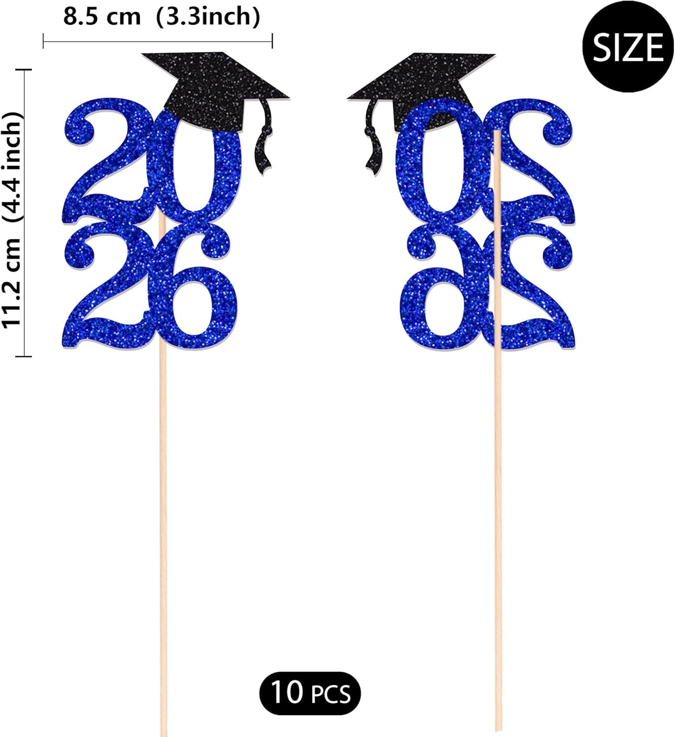 Class of 2026 Graduation Centerpieces, 10 Pcs Gold Glitter 2026 Centerpieces with Graduation Cap, Congrats Grad Party Decorations for Cake, Dessert & Centerpieces