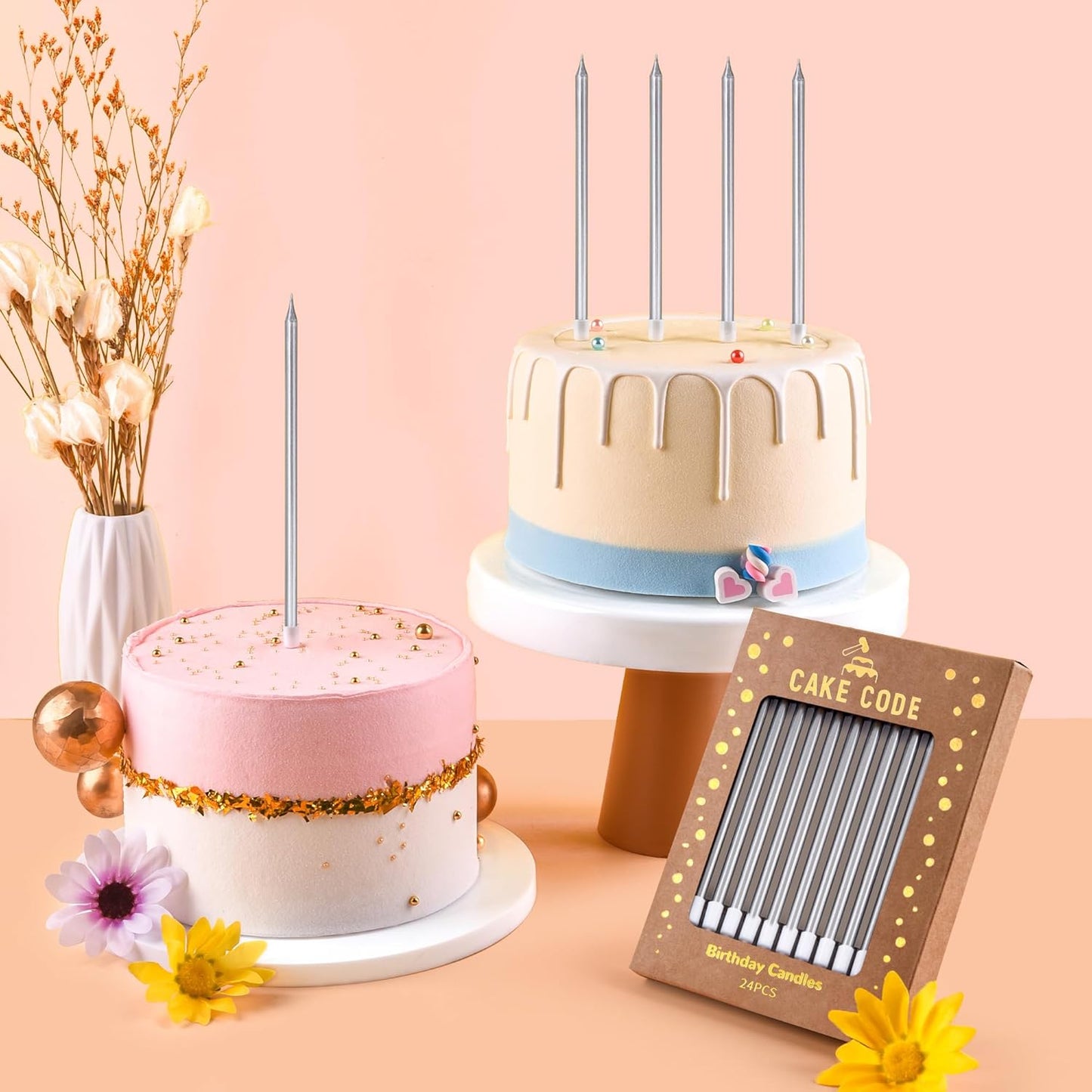 Pink Gold Long Thin Birthday Candles, Cake Candles, Birthday Parties, Wedding Decorations, Party Candles