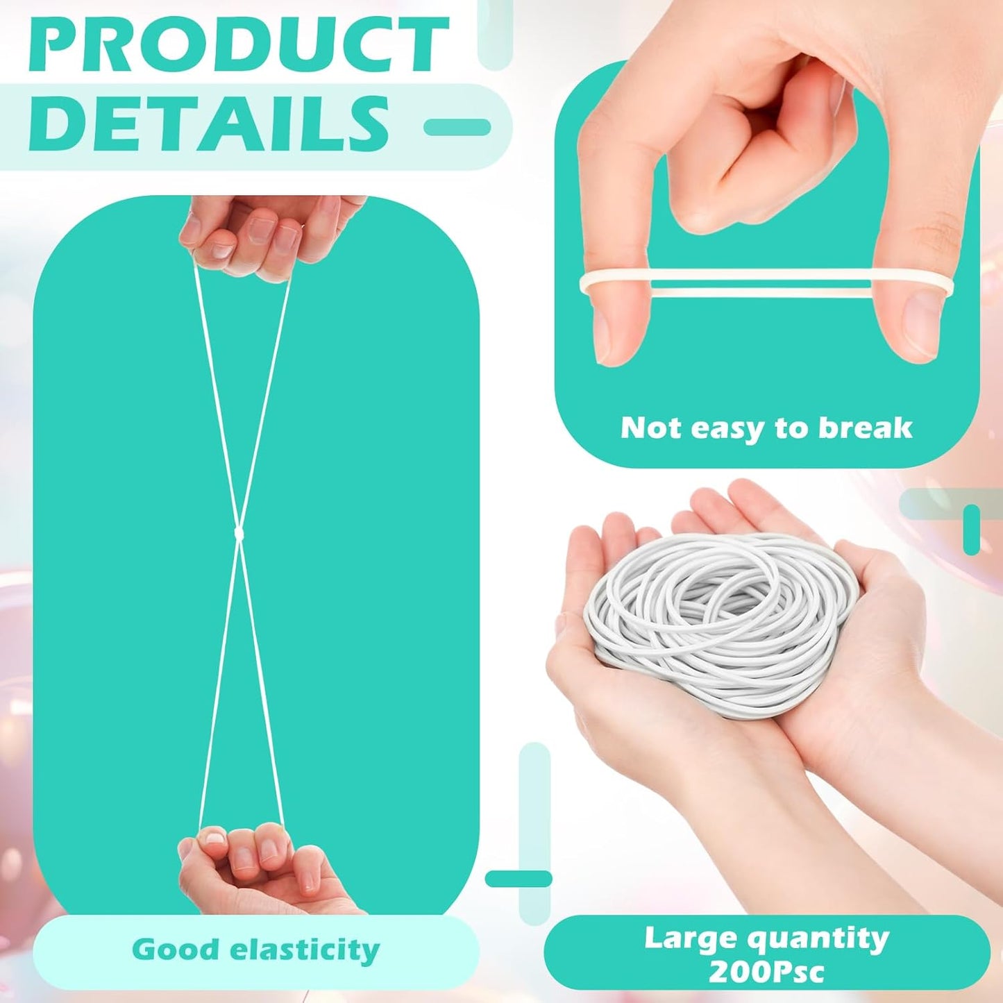 LemonRoad 200 Pcs Black Rubber Bands for Balloon Arch Elastic Tying Bands for Balloon Garland Background Curtain Decoration Fixing and Connecting 3.15 Inch Folded Length