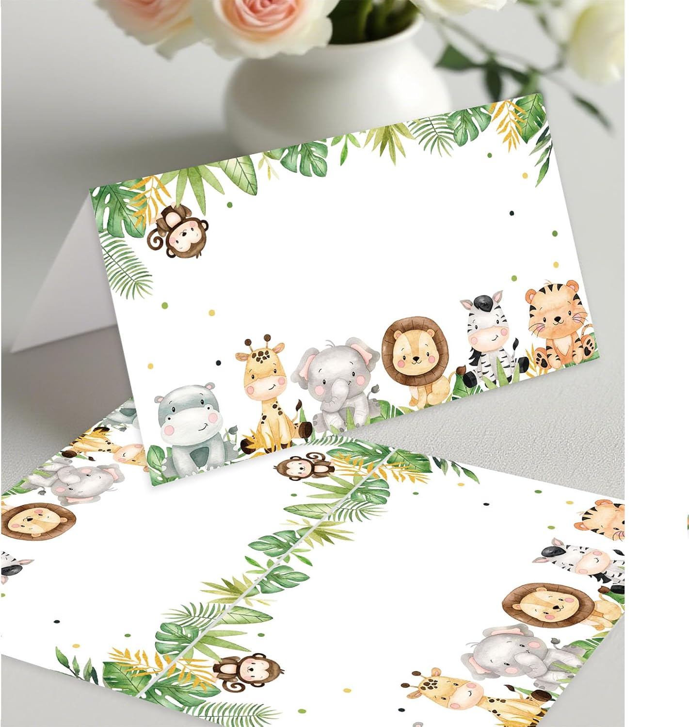 120 Pack Woodland Baby Shower Place Cards, 3.5" x 2" Foldable Table Tent Name Cards, Food Labels for Forest Animals Baby Shower Birthday Party Reception Tables Placement Party Decorations