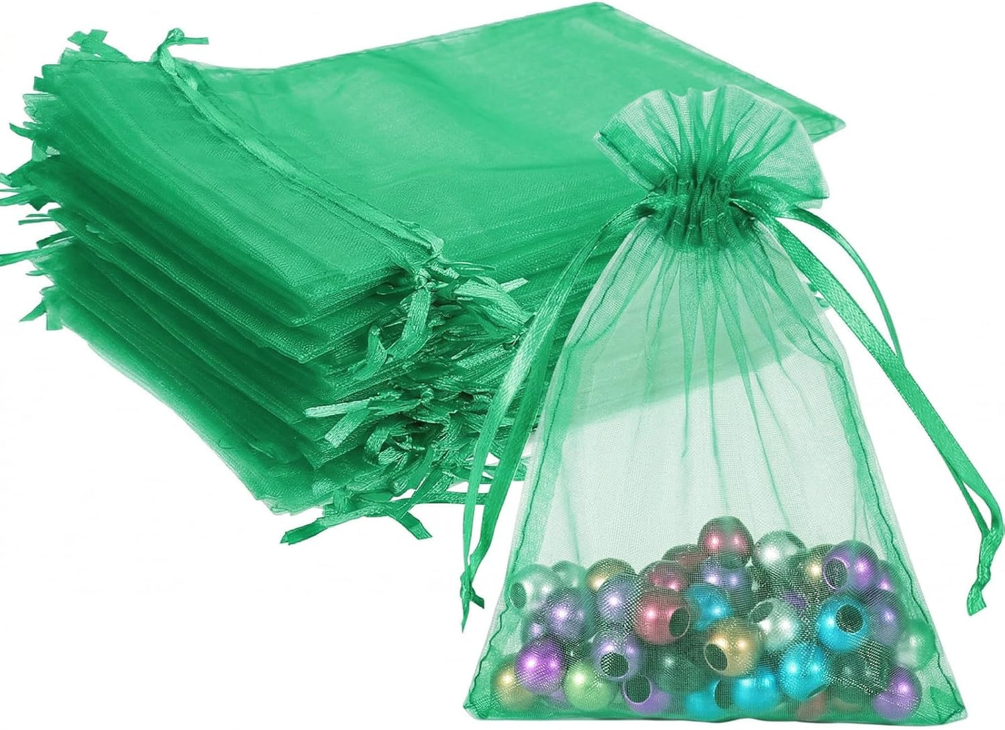 Wudygirl 100pcs 5X7 Inches White Organza Bags Christmas Drawstring Pouches Party Wedding Favor Bags Goodie bags(White 5x7)