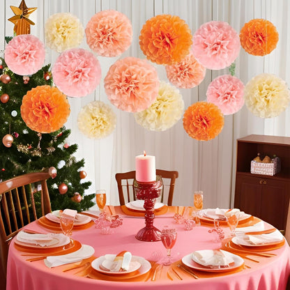 XIKSXITN 12 pc Rose Gold Gradient Tissue Paper Pom poms-Hanging Gold Dot White Paper Pom Poms Paper Flowers Ball for Party Decorative(8&10&12 inch)