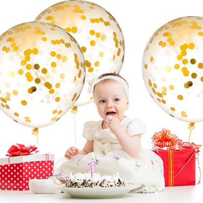 10 Pieces 18 Inch Glitter Confetti Balloons Paper Dots Confetti Shiny Latex Large Balloons for Birthday Wedding Party Decorations(Gold)
