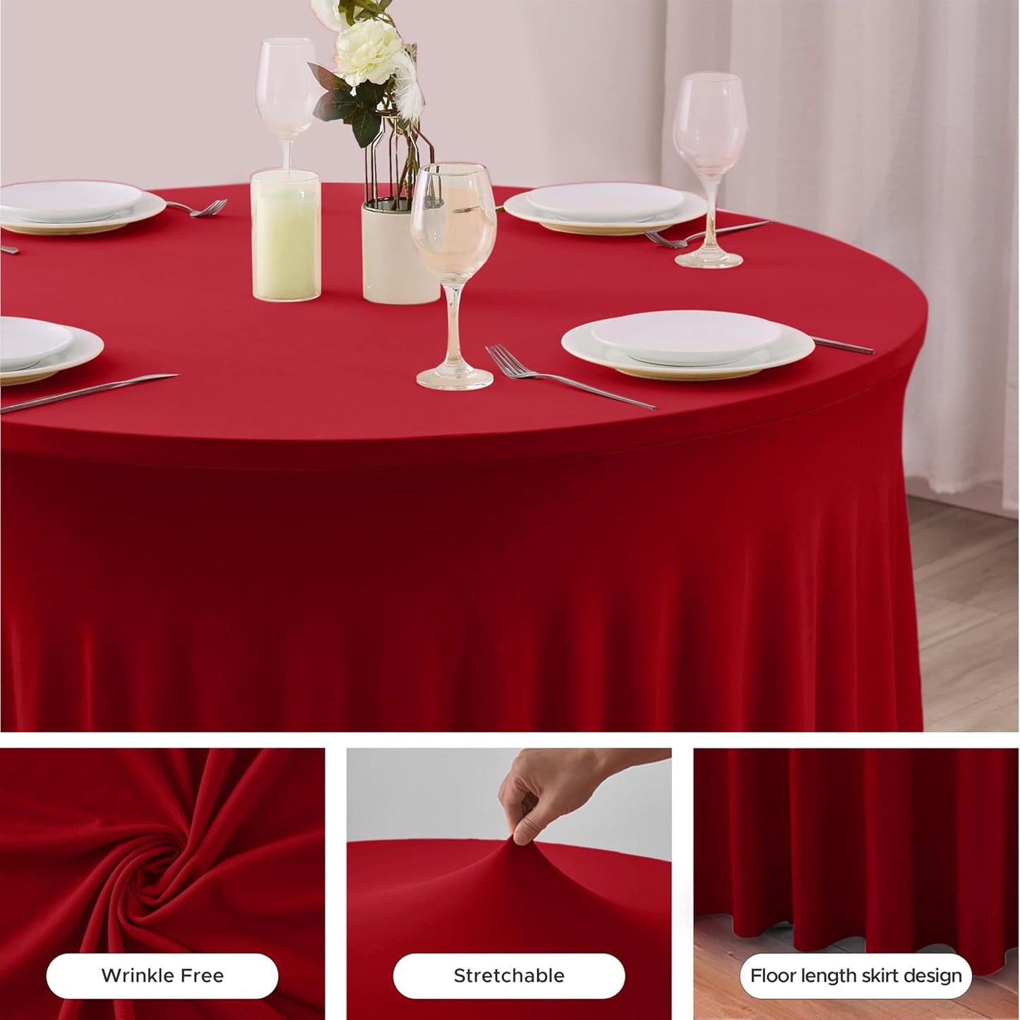 HolidayIdeas 2 Pack Spandex Table Skirt for 6 Ft Rectangle Tables, Black Fitted Stretch Tablecloth 30 x 72 Inch, Wrinkle Resistant Ruffle Design for Wedding Banquets, Trade Shows, Parties