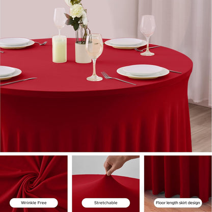 HolidayIdeas 2 Pack Spandex Table Skirt for 6 Ft Rectangle Tables, Black Fitted Stretch Tablecloth 30 x 72 Inch, Wrinkle Resistant Ruffle Design for Wedding Banquets, Trade Shows, Parties