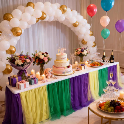 THARAHT Tulle Table Skirt 6FT 180CM Long for Rectangle Tables Round Tables Ruffle Desk Skirt for Princess Girls Birthday Party Cake Dessert Decorations Table Skirt