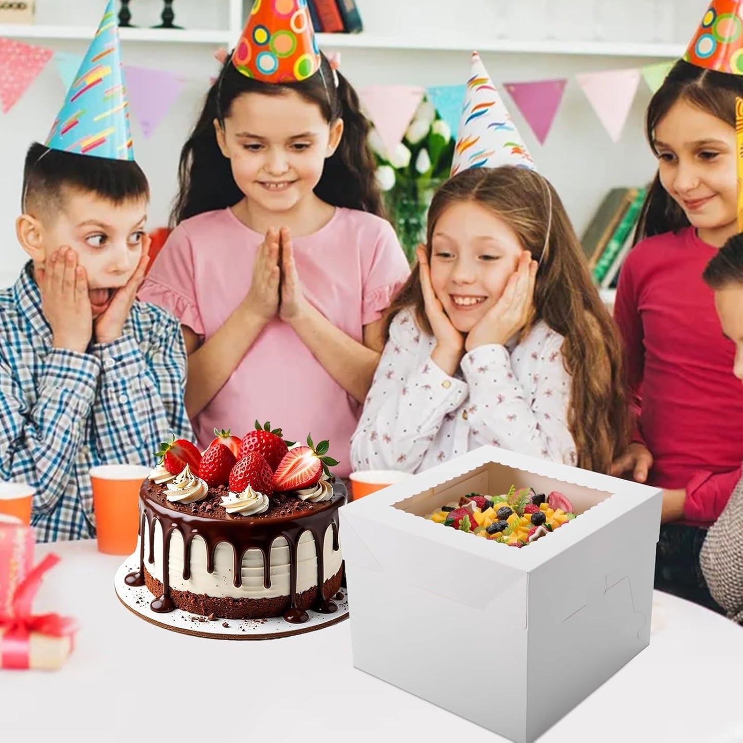NEOACT 30 Pcs Cake Boxes, 12x12x8 Inch White Bakery Boxes with Window Cake Containers 12 Inch large Cake box for Birthday Party, Wedding,Tall Dessert Cardboard Boxes