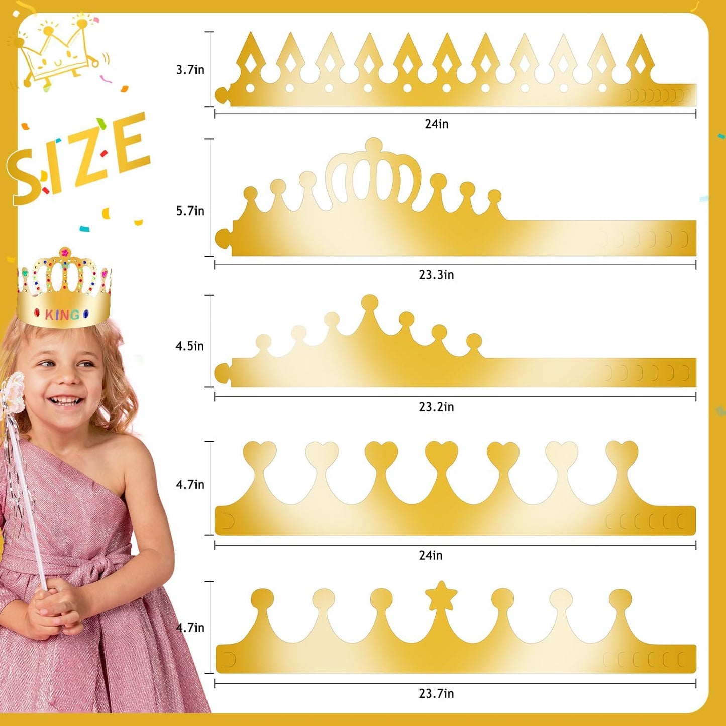 Gold Paper Crowns, Diy Birthday King Crowns Craft to Decorate, Paper Prince Princess Crown Hats for School Classroom
