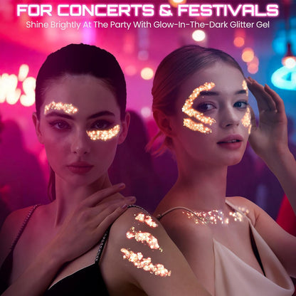 Teenitor 6 Colors Glow in The Dark Glitter Gel, Face Glitter Gel, Body Glitter Hair Glitter for Carnival Makeup UV Black Light Party Cheer Raves Festivals