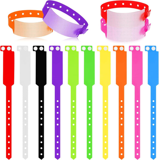 Nogeqi 50 Pcs Colored Wristbands for Events, Vinyl Party Wrist Bands for Events Concerts Carnivals Nightclubs Bars Park Identification, Adjustable Event Bracelets